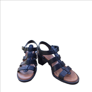 Zodiac Boho Black Tan Block Heel Gladiator Sandals US 8 Festival Summer